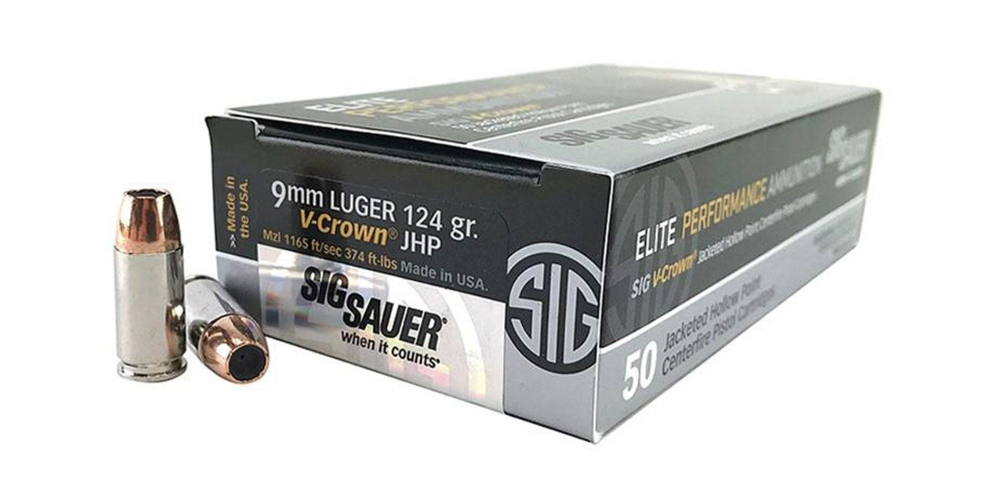 Sig Sauer E9MMA2-50 Elite V-Crown 9mm 124-Grain JHP Ammo Handgun Ammo